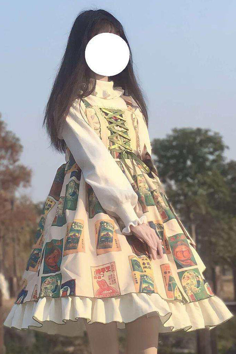 Apricot Headbow Back Tie Logo Print Sweet Lolita JSK Dress - Product - 2