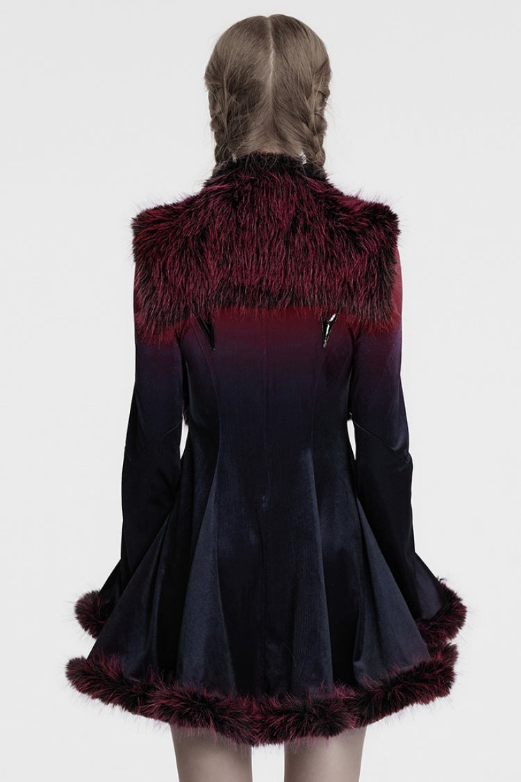 Red Stand Collar Sleeveless Gradient Faux Fur Women's Gothic Cape - Product - 3