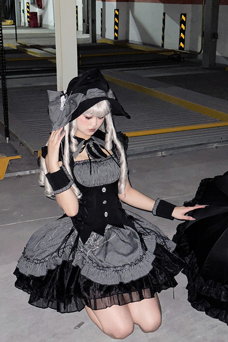 Grey [Potions] Sleeveless Triple-Layered Ruffle Bowknot Lace Gothic Lolita Dress 2 Colors - Product - 6