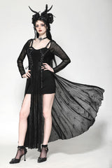 Black Long Sleeves Lace-Up Spiderweb Women's Gothic Elegant Witch Long Dress - Product - 6