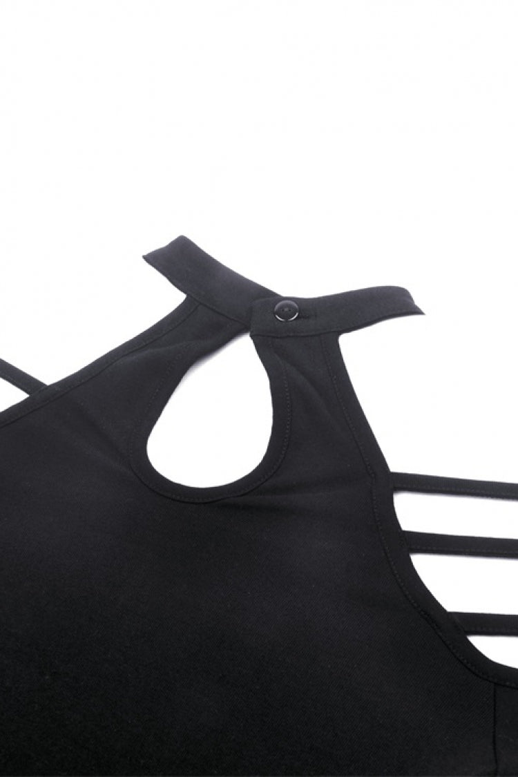 Black Off Shoulder Long Sleeves Cut-Out Buckled Women's Punk Blouse - Product - 20