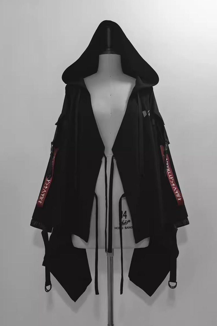 Black Unmarked Blade Gothic Handsome Ouji Lolita Hooded Cardigan - Black - 1