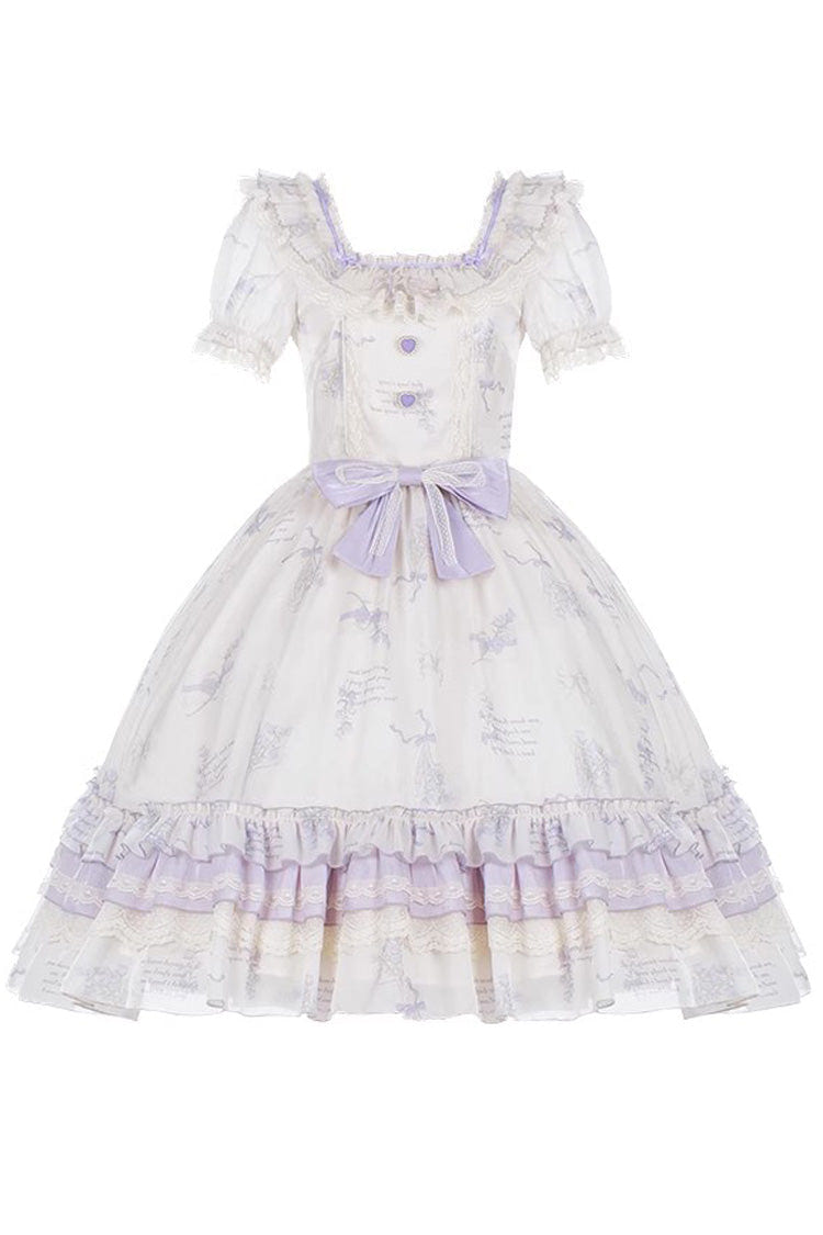 Letters and Poems Starry Bellflower Print Short Sleeve Square Neck Sweet Lolita Dress - Product - 2