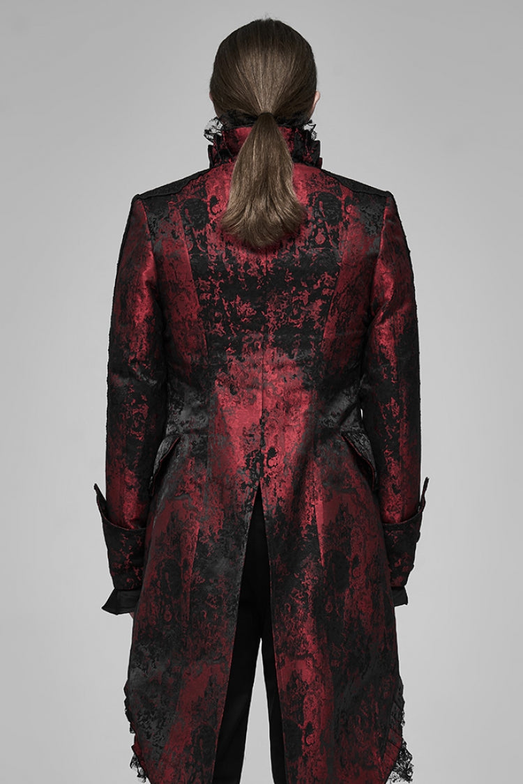 Black/Red Long Sleeves Lace Gorgeous Men's Gothic Vintage Tuxedo Coat - Product - 3