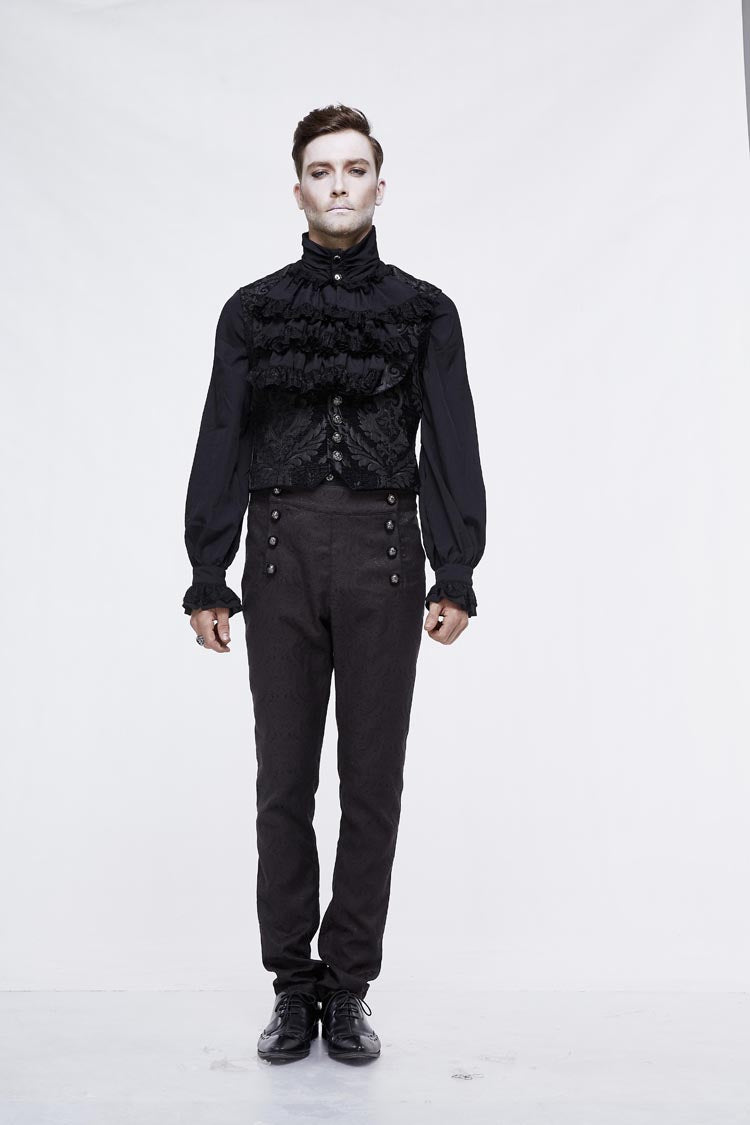 Black Metal Mushroom Button Waist Loop Jacquard Short Men's Gothic Waistcoat - Product - 3