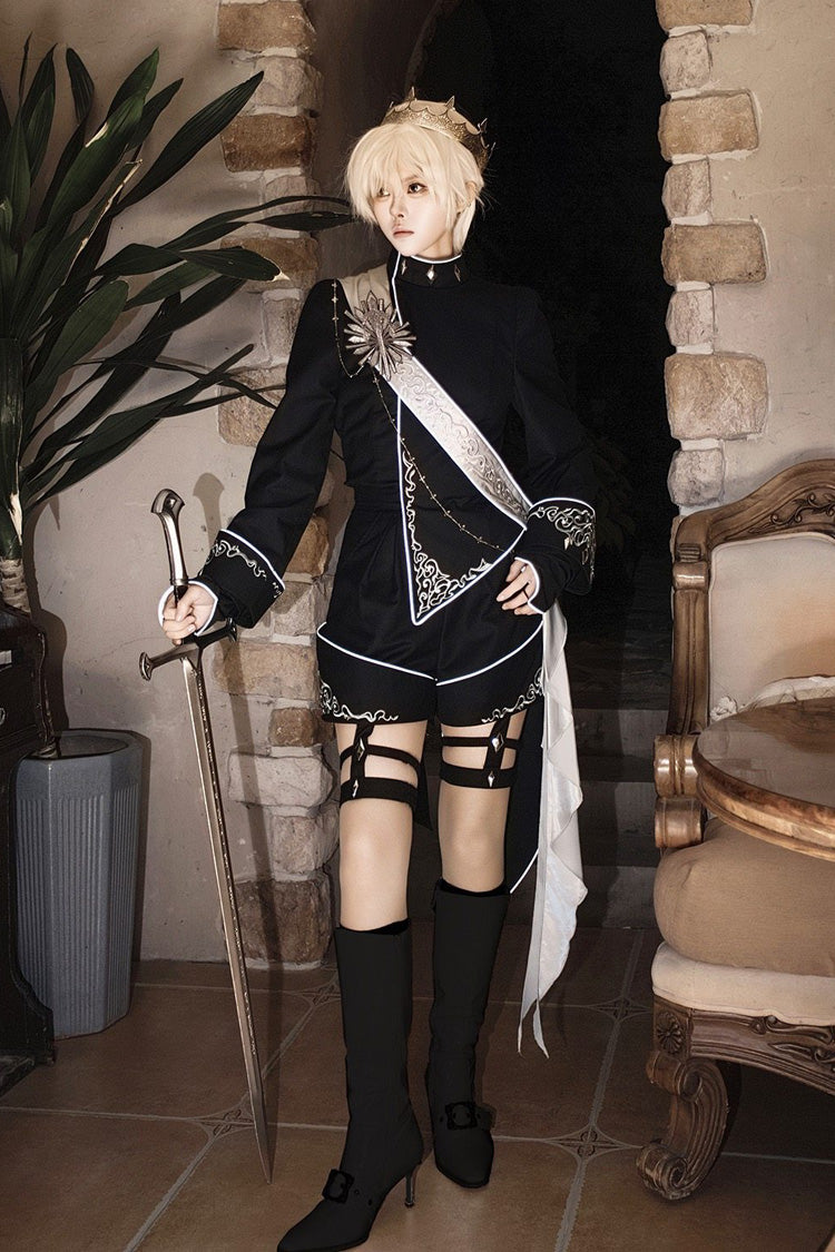 Black [Sword of Oath] Long Sleeves Embroidered Gothic Vintage Knight Prince Ouji Lolita Set - Product - 9
