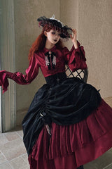 Black/Red [Moonlit Return] Printed Boned Gothic Elegant Lolita Skirt - Product - 2