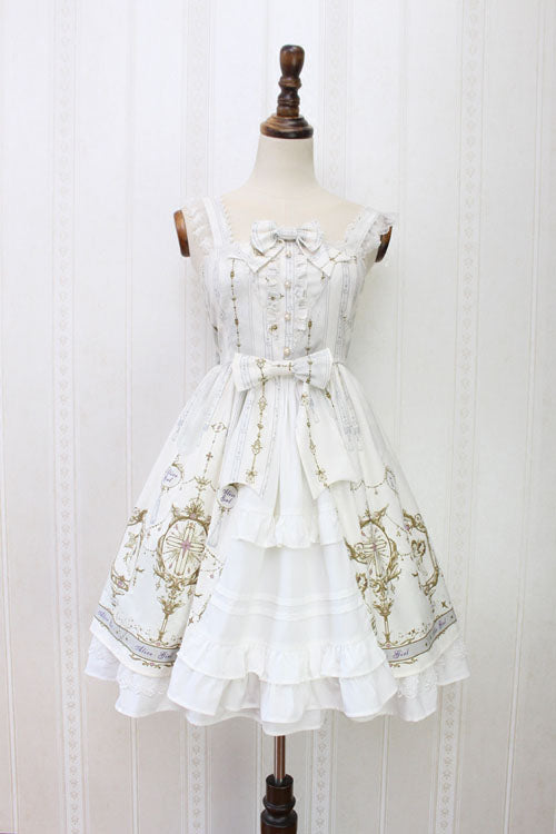 Angel Cross Print Lace Bowknot Cardigan Ruffled Sweet Lolita JSK Dress - White - 10