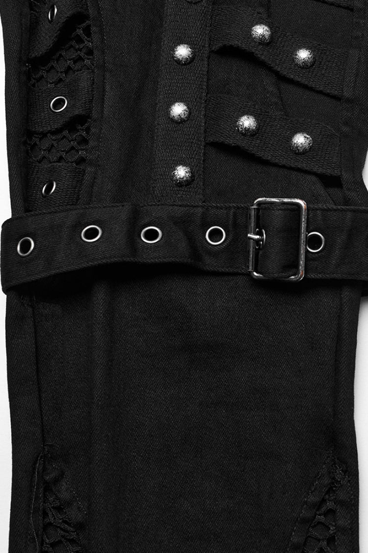Black Mesh Women's Punk Cutout Eyelet Jeans - Product - 6