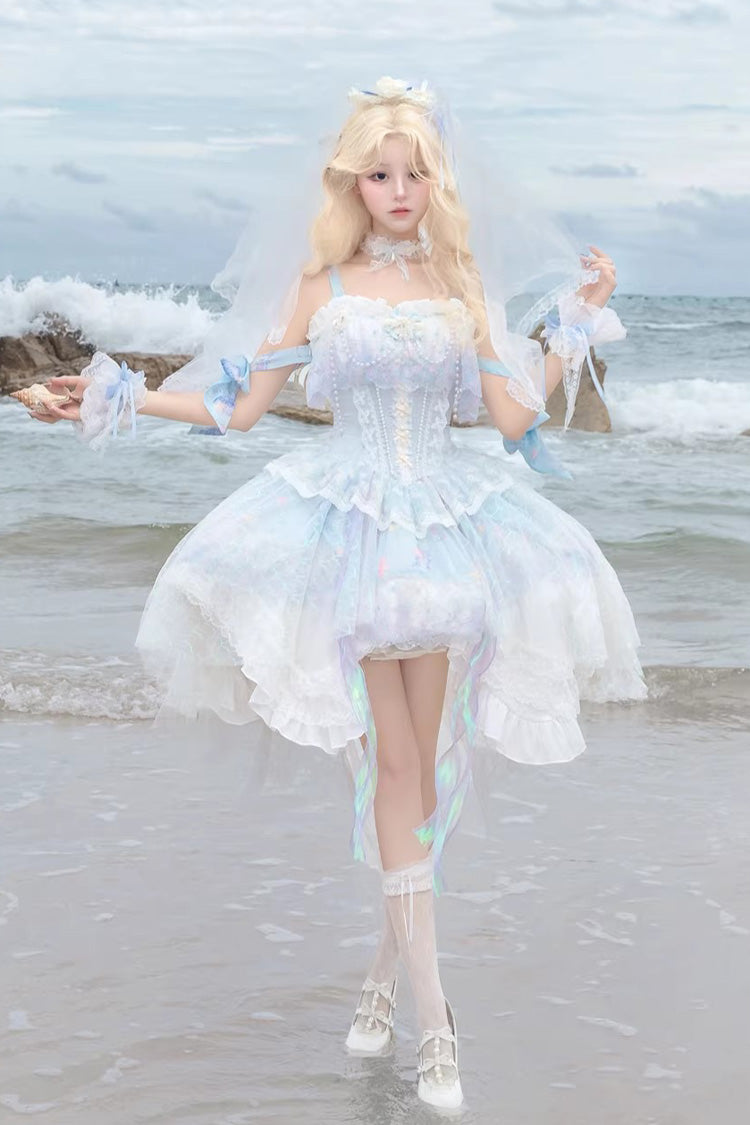 シーブルー [Mermaid’s Tears] ノースリーブ オンブルプリント 花嫁風パール装飾スウィートロリータジャンパースカート（JSK）セット 商品画像