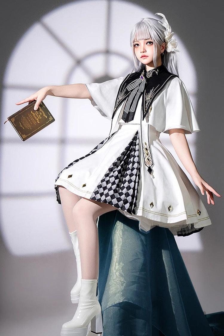 White [Eye of Truth] Magic Academy Diamond Print Stitching Gothic Lolita Jsk Dress - Product - 2