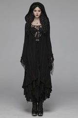Black Long Sleeves Hollow Hooded Women's Gothic Dress - Black - 1