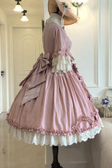 Pink [Lilica Garden] Lapel Collar Short Trumpet Sleeves Ruffled Open-Front Bow Lace Sweet Elegant Luxurious Lolita Dress - Product - 11
