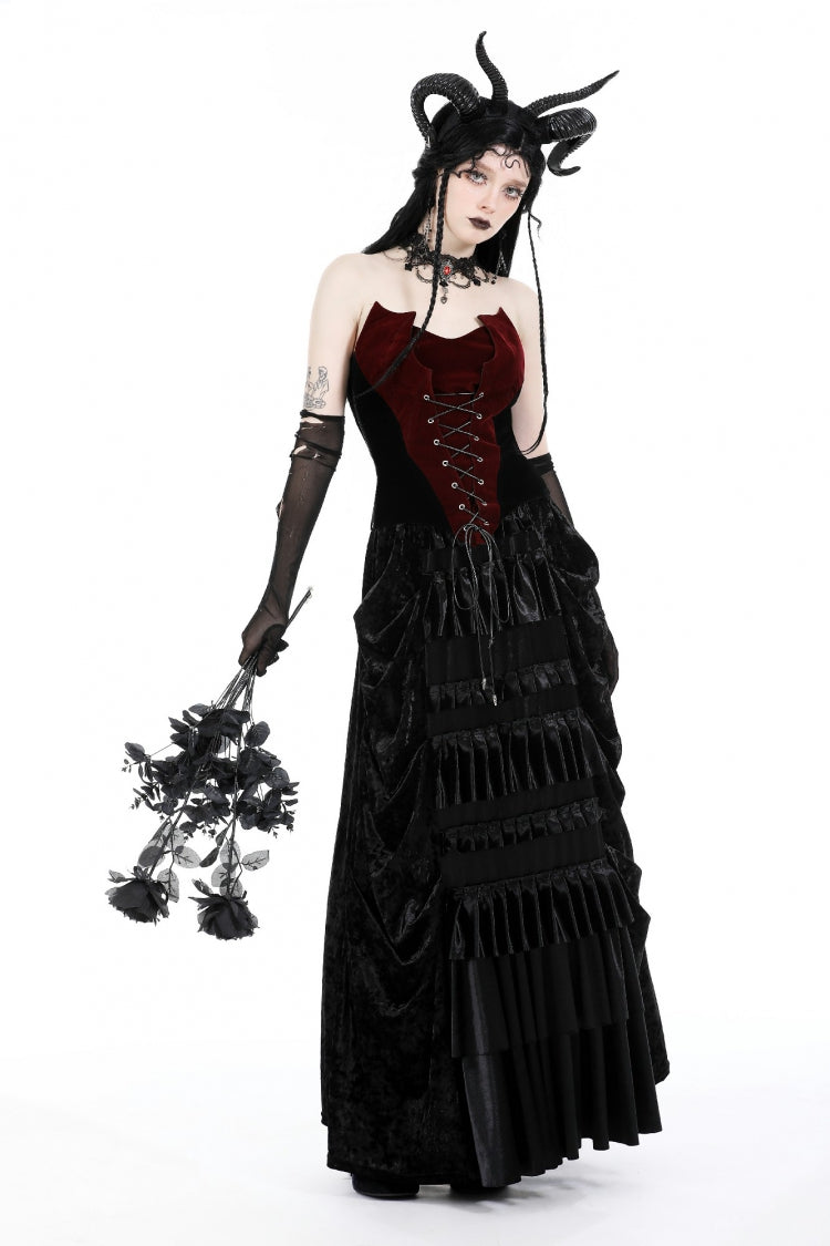 Red/Black Sleeveless Women's Gothic Bat Overbust Corset - Product - 6