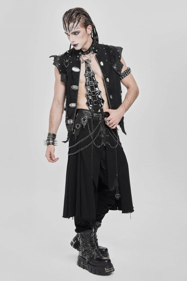 Black Buckle Chain Eyelet Men's Punk Skirt - Product - 8