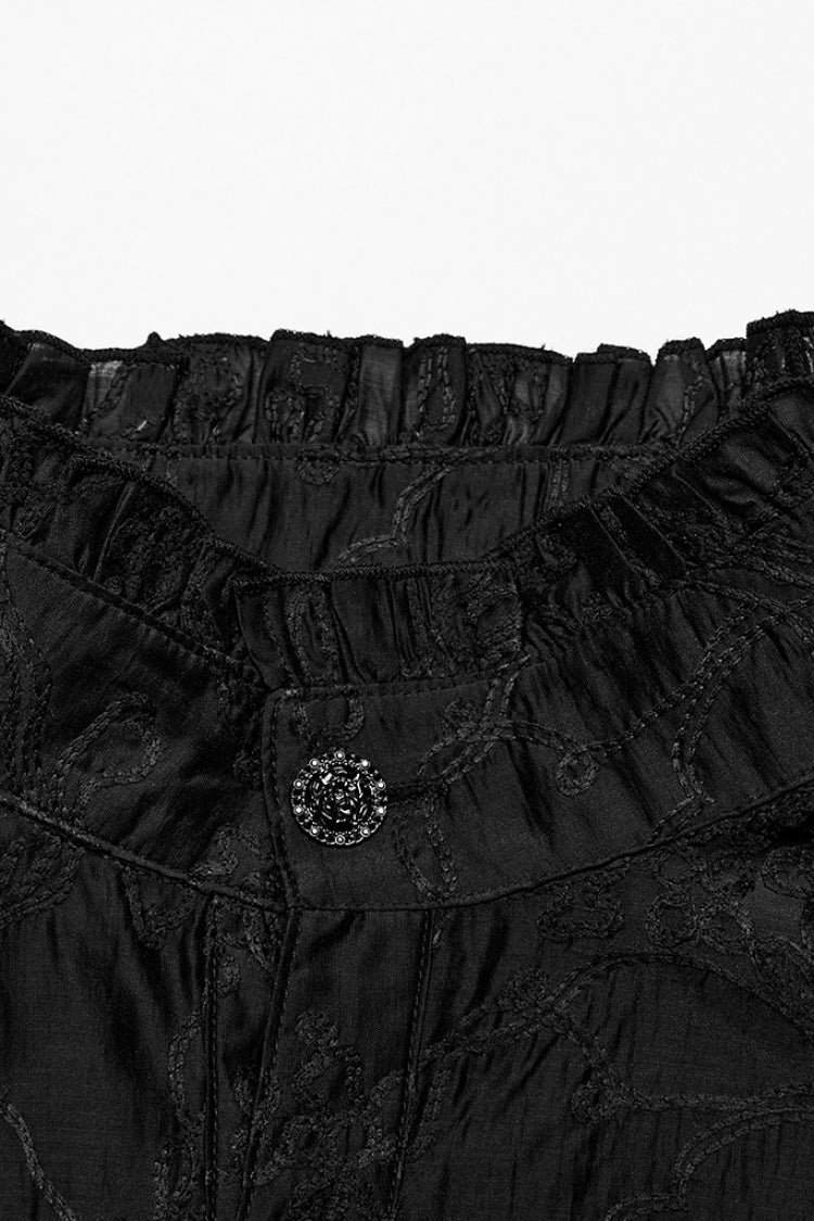 Black Stand Collar Jacquard Embroidery Men's Gothic Blouse - Product - 8