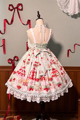 Mint Strawberry Dessert Print High Waisted Ruffle Bowknot Sweet Lolita JSK Dress 4 Colors - Product - 19