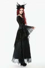 Black Square Collar Multi-Layered Lace Long Flared Sleeves Women's Gothic Palace Velvet Top - Product - 2