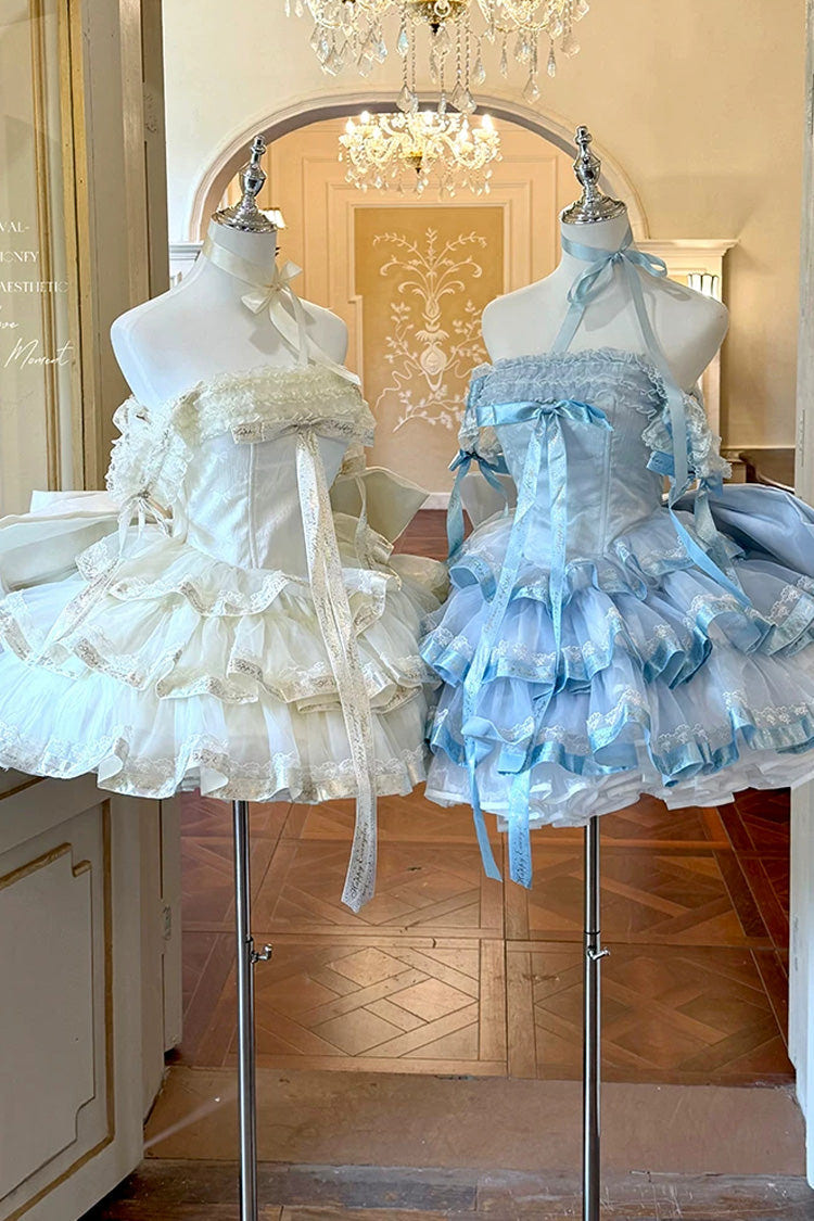Blue [Princess Ribbon] Off Shoulder Triple-Layered Ruffle Bowknot Sweet Lolita Dress - Product - 11