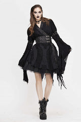 Black Punk Asymmetric Mesh Unedged Womens Dress With Belt - Product - 3