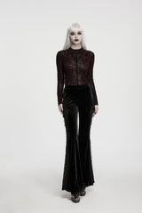 Black Patchwork Slim Fit Women's Gothic Floral Lace Spliced Beaded Tassel Flare Pants - Black - 1