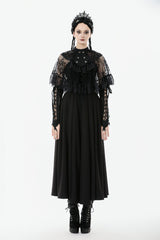Black Bouble-Breasted Floral Lace Women's Gothic Cape - Product - 5