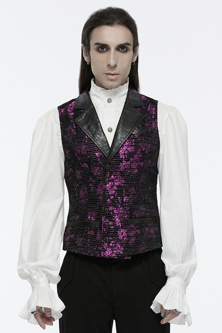 Violet V Collar Sleeveless Print Skull Buckle Men's Gothic Vest - Violet - 1