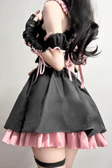 Black/Pink Tie Bow Gothic Sweet Lolita Strapless Skirt Dress 2 Pieces Set - Product - 7