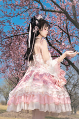 Pink [Flower Feast] Multi-Layered Print Ruffle Bowknot Sweet Chinese Style Lolita Jsk Dress - Product - 2