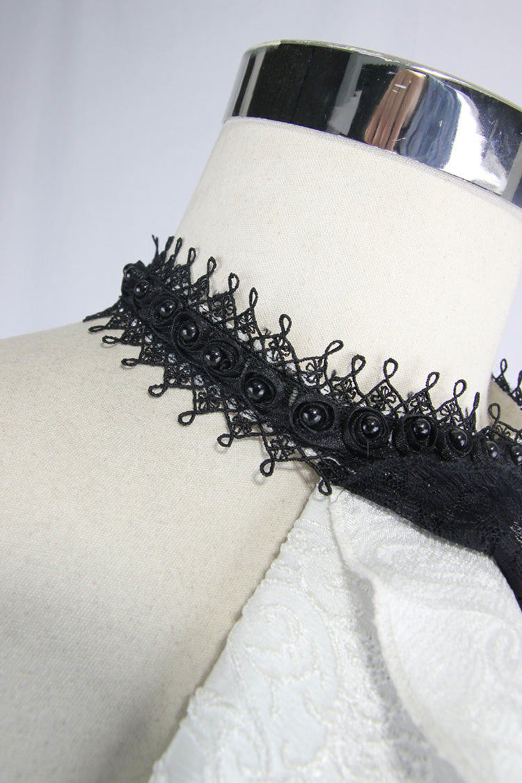 White Lace Jacquard Jewel Pins Men's Gothic Tie - Product - 6