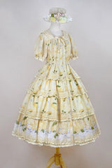 Yellow [Lemon Chicken] Short Sleeves Triple-Layered Print Ruffle Bowknot Lace Sweet Gorgeous Lolita Dress - Product - 5