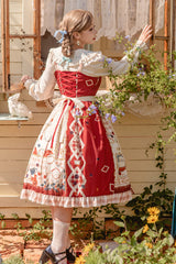 Red [Tea Party] Print Ruffle Bowknot Lace Sweet Elegant Lolita Jsk Dress - Product - 6
