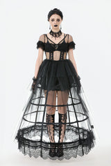 Black V Collar Short Sleeves Multi-Layered Sheer Mesh Women's Gothic Dress - Product - 5