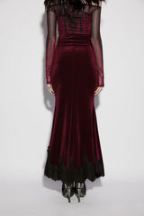 Red Lace Velvet Pleated Women's Gothic Elegant Mermaid Skirt - Product - 8