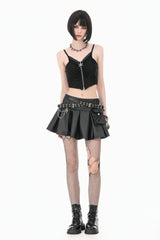 Black Cross Belt Chain-Decorated Lace-Up Women's Punk Pleated Skirt - Product - 10