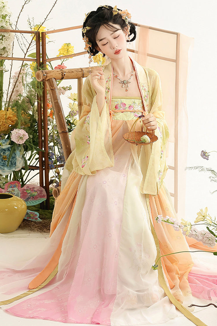 Multi-Color [Early Summer in Taoyuan] High Waisted Printed Embroidered Women's Sweet Hanfu Dress Set - Product - 3