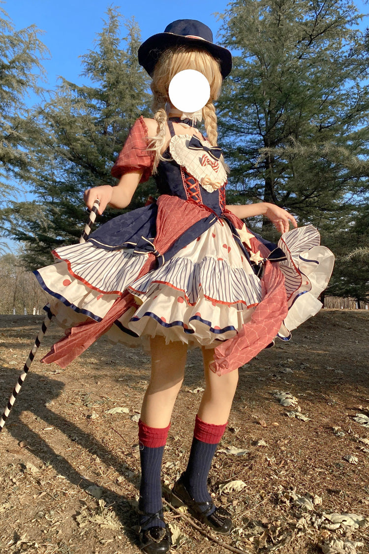 Multi-Color Circus Short Sleeves Multi-layer Print Ruffle Bowknot Sweet Lolita Dress - Product - 3