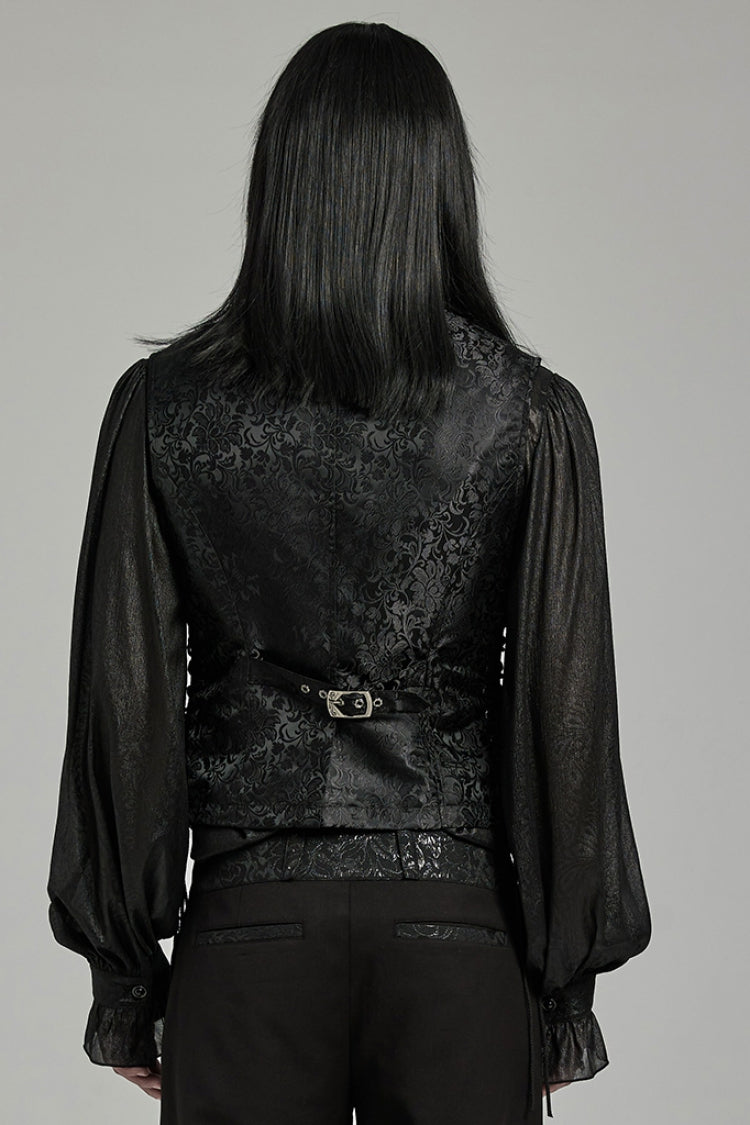 Black V Collar Jacquard Lace-Up Men's Gothic Vest - Product - 3