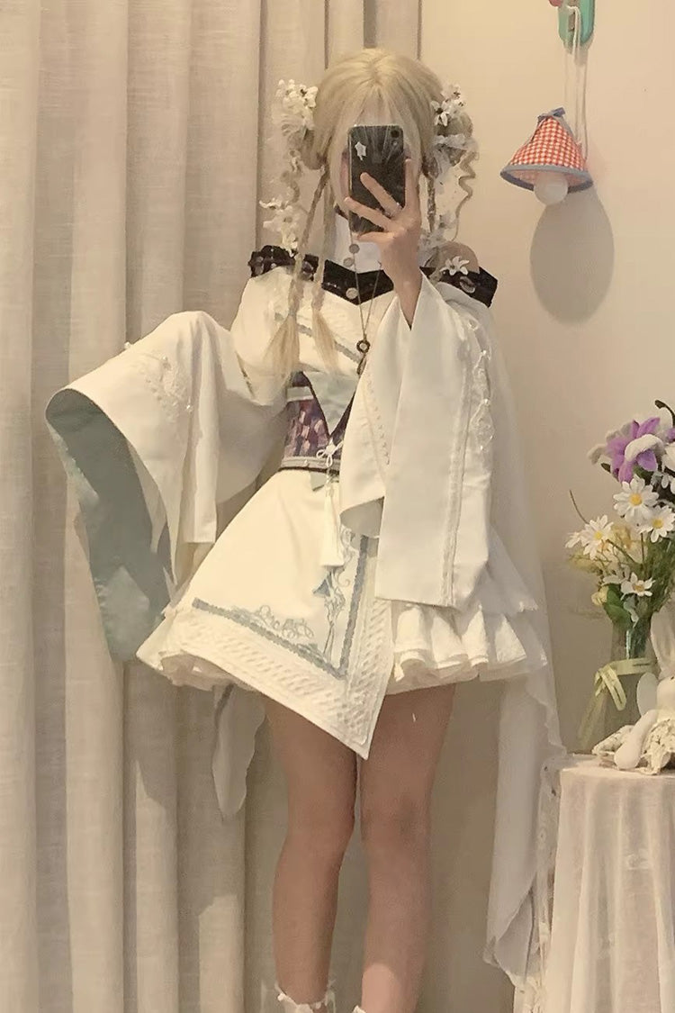 White [Dragon’s Breath Valley] Long Sleeves Ruffled Embroidered Asymmetric Chinese Style Gothic Lolita Dress - Product - 4