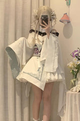 White [Dragon’s Breath Valley] Long Sleeves Ruffled Embroidered Asymmetric Chinese Style Gothic Lolita Dress - Product - 4