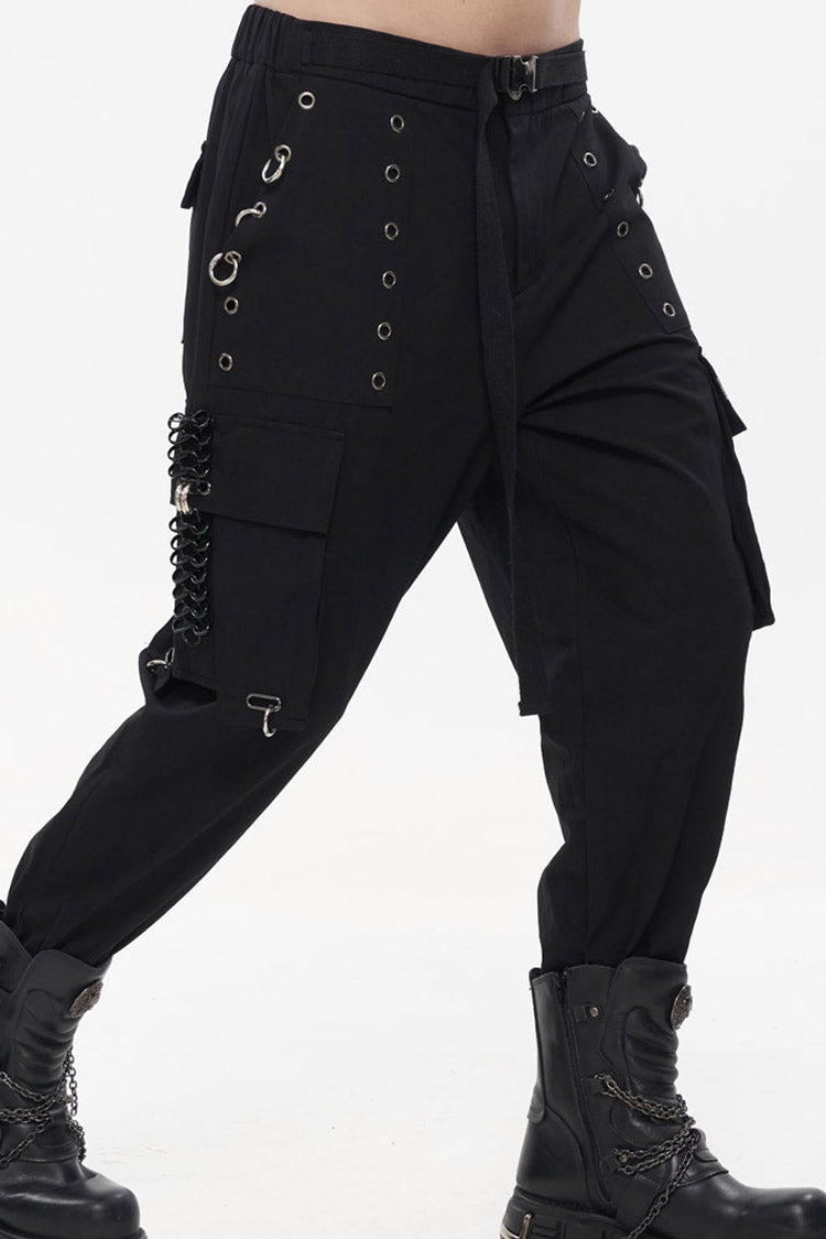 Black Punk Tatting Multi-Pocket Metal Chain Cargo Men's Pants - Product - 2