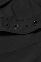 Black Lapel Collar Long Sleeves Hooded Zippered Eyelet Men's Gothic Coat - Product - 5