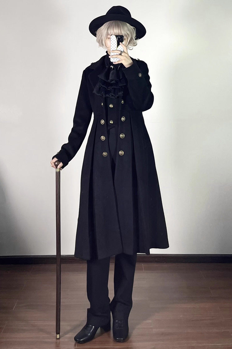 [Paranoid’s Punishment ] Wool Long Sleeves Slim Gothic Lolita Trench Coat 4 Colors - Black - 1