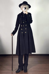[Paranoid’s Punishment ] Wool Long Sleeves Slim Gothic Lolita Trench Coat 4 Colors - Black - 1