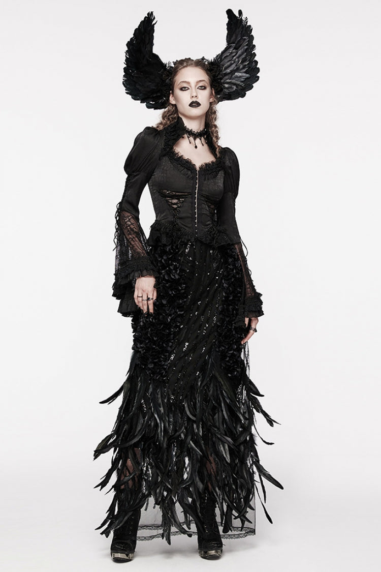 Black Women's Sequin Feather Gothic Skirt - Product - 4