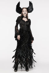 Black Women's Sequin Feather Gothic Skirt - Product - 4