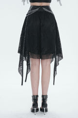 Black Irregular Half Hollow Knit Metal Chain Decorated Women's Punk Skirt - Product - 4