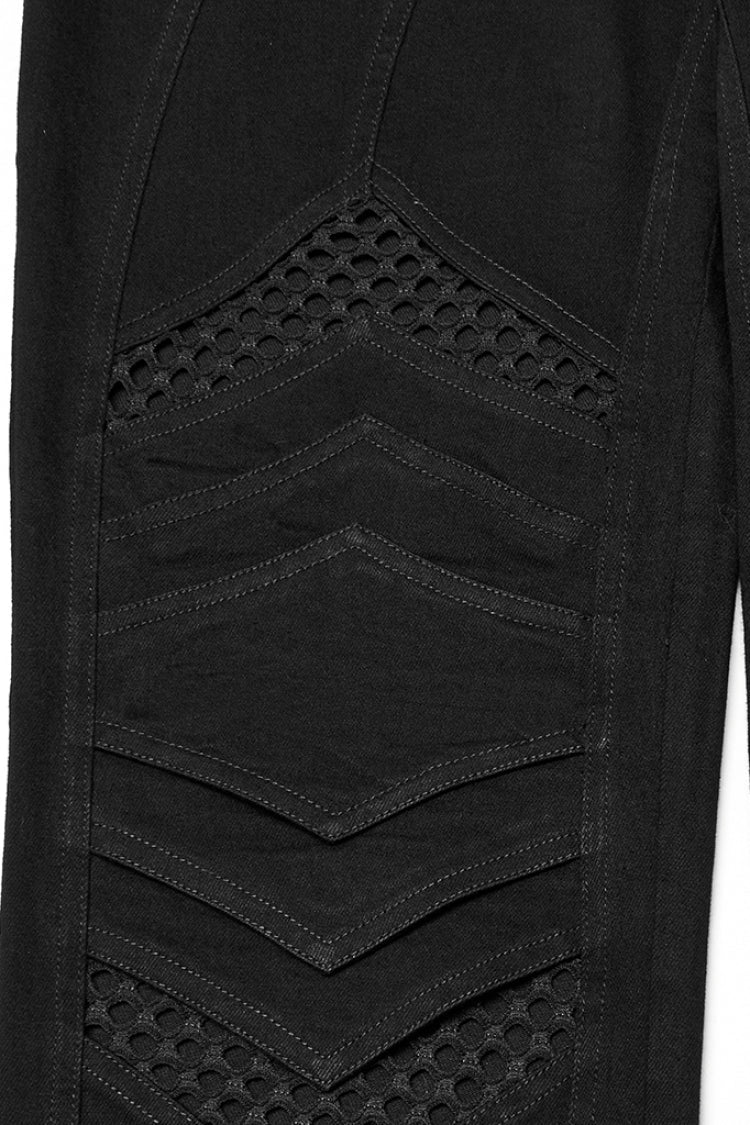 Black Pleated Stitching Mesh Men's Punk Pants - Product - 5