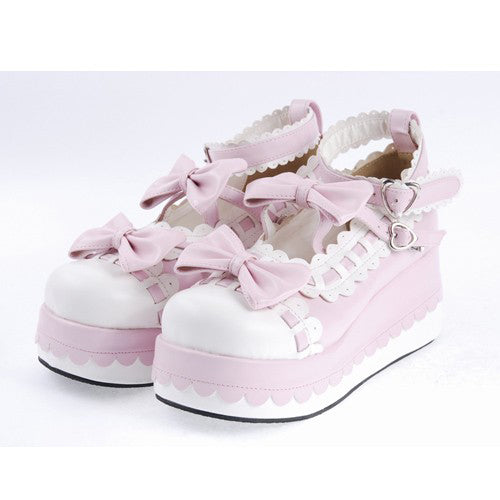 Pink Synthetic Leather Round Toe Ankle Straps Bow Decoration Platform Lolita Shoes - Product - 5