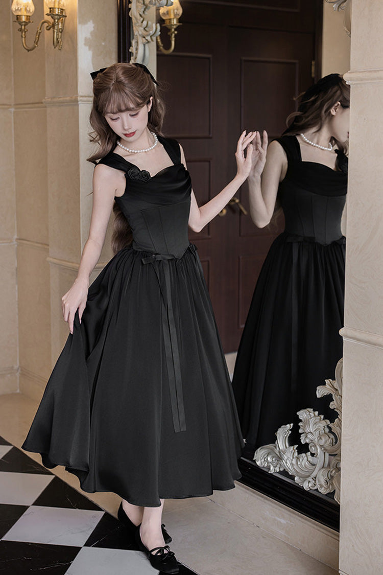 Black [With Love] Square Collar Sleeveless Fishbone Gothic Elegant Lolita Jsk Dress Set - Product - 3